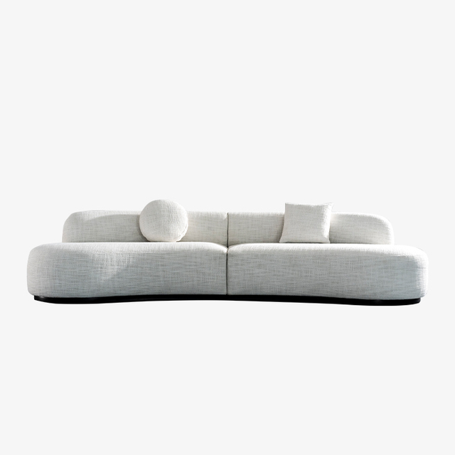 Moderni skandinaavinen valkoinen kaareva pehmustettu sohva Kolmen istuttava sohva olohuoneeseen
