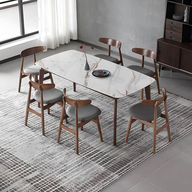 Modernit valkoiset suorakaiteen muotoiset marmoriruokapöydät jalustalla