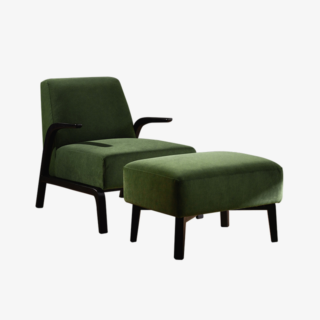 Moderni Green Velvet Arm Lounge tuoli ottomaanien kanssa