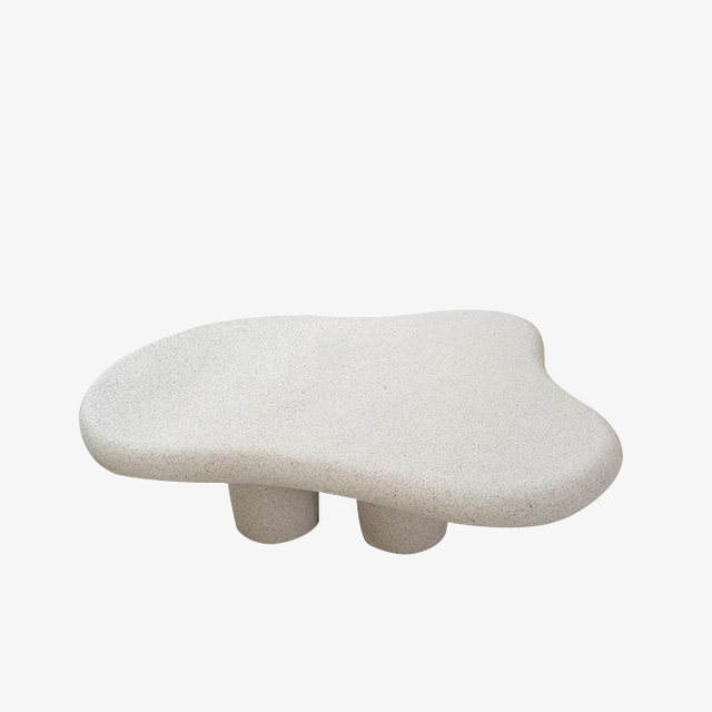 Minimalistinen Curverd lasikuitupäällinen betoninen sohvapöytä