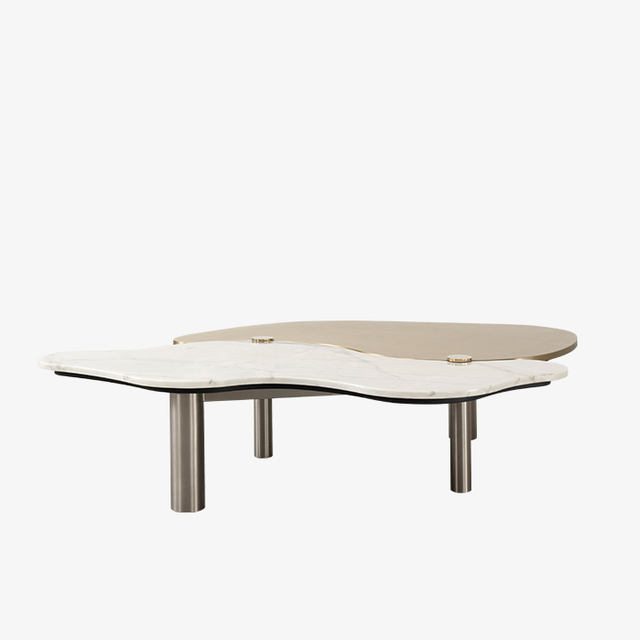 Kevyt ja ylellinen ruostumattomasta teräksestä valmistettu marmorinen sohvapöytä kaksinkertainen liitosmateriaali 