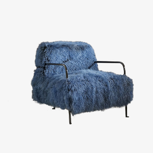 Ylellinen Blue Wool Accent Chair Yksinkertainen nojatuoli metallirungolla
