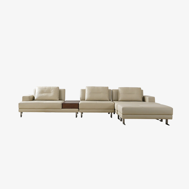 Ylellinen L-muotoinen modulaarinen nahkasohva sohvalla ottomaanilla olohuoneeseen