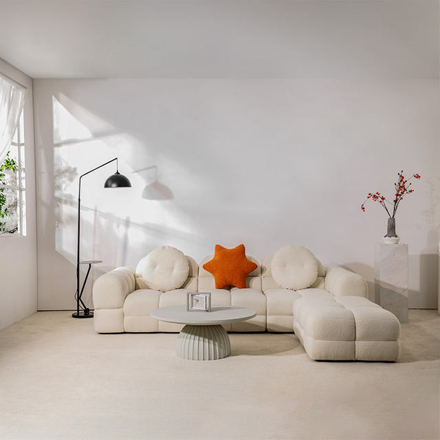 Vaahtokarkki Design Moderni valkoinen Sherpa Kangas Kolmen istuttava sohvasetti 