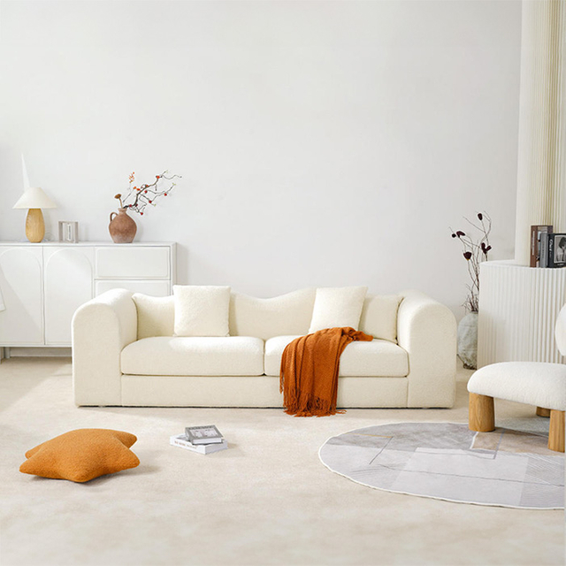 Luxury Wave kaareva kahden istuttava minimalistinen Teddy Fleece -sohva olohuoneeseen