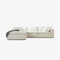 Moderni valkoinen 4-osainen poikkileikkaussohva untuvatyynyillä/-tyynyillä Mukava sohva