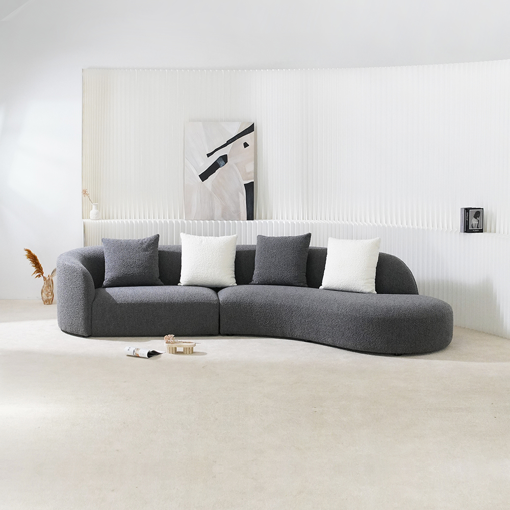 Moderni kaareva sohva Olohuone White Velvet Poikkipintainen Boucle Kangas odottaa Creative Curve Sohvasetti Talon kauneussalonkihuoneistoon